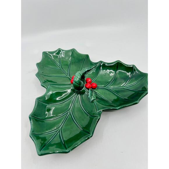 Lefton Other - Vintage Lefton #6009 Green Holly Divided Relish Dish With Sticker Xmas Holiday